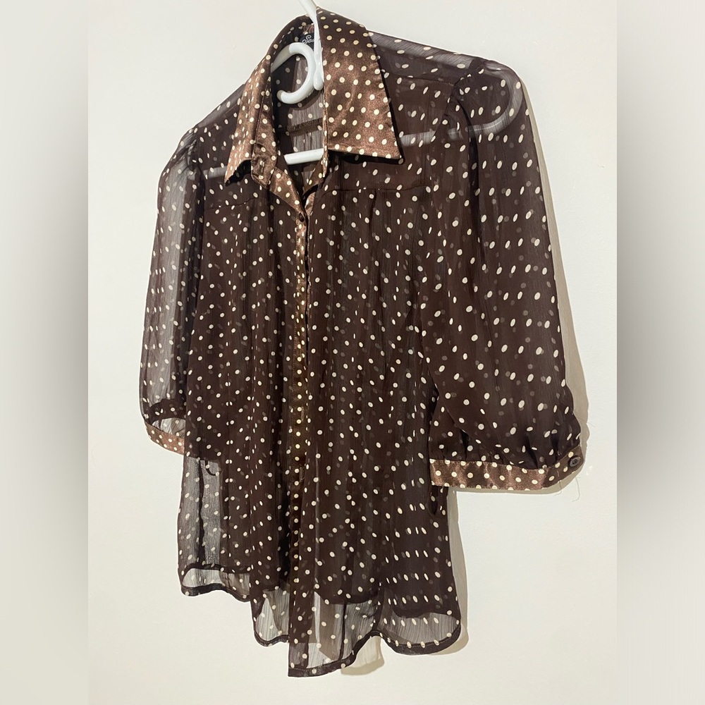 Vintage Brown Sheer Polka Dot Blouse